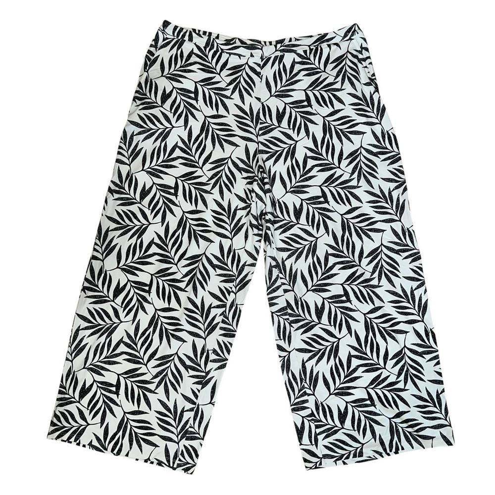 J Jill Wearever Collection Full Leg Cropped Pull On Floral Pants Wide Leg Size L